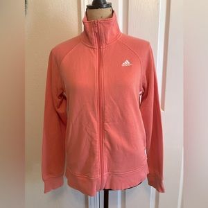 Adidas cotton peach orange full front zip mock neck long sleeved 3 stripe jacket